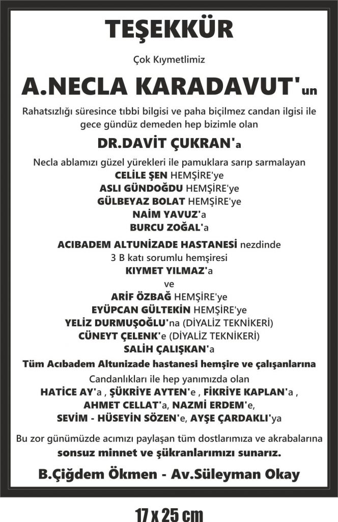 gazete teşekkür ilanı örneği