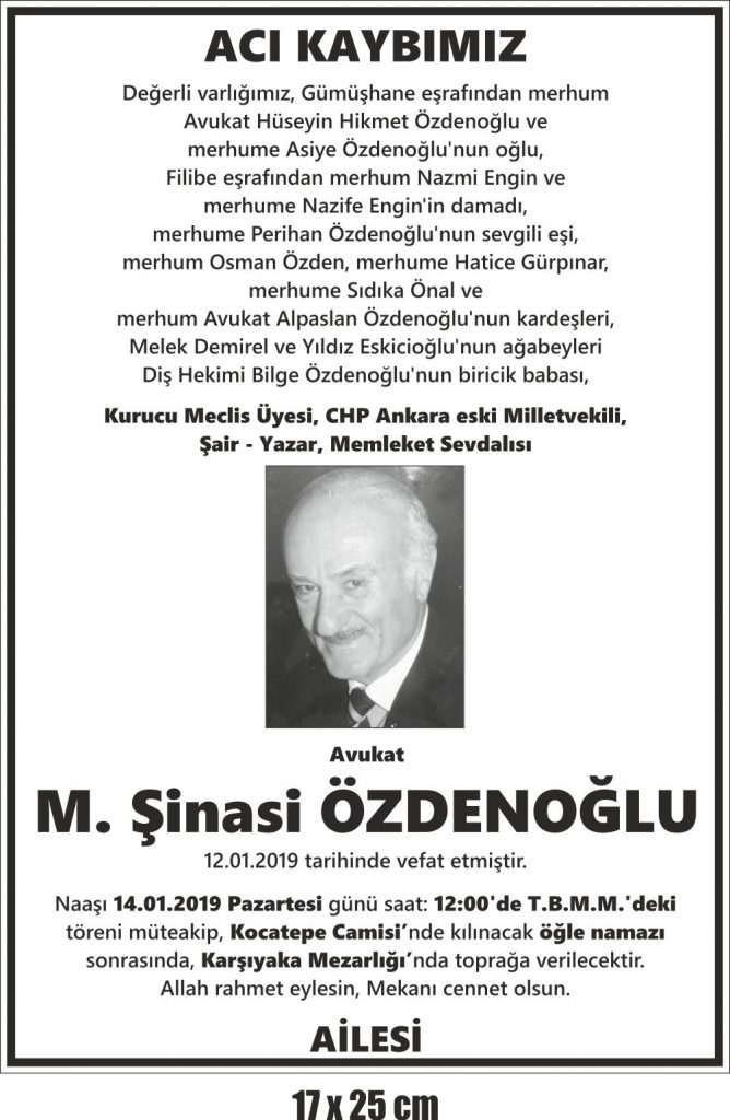 çeyrek sayfa başsağlığı ilanı