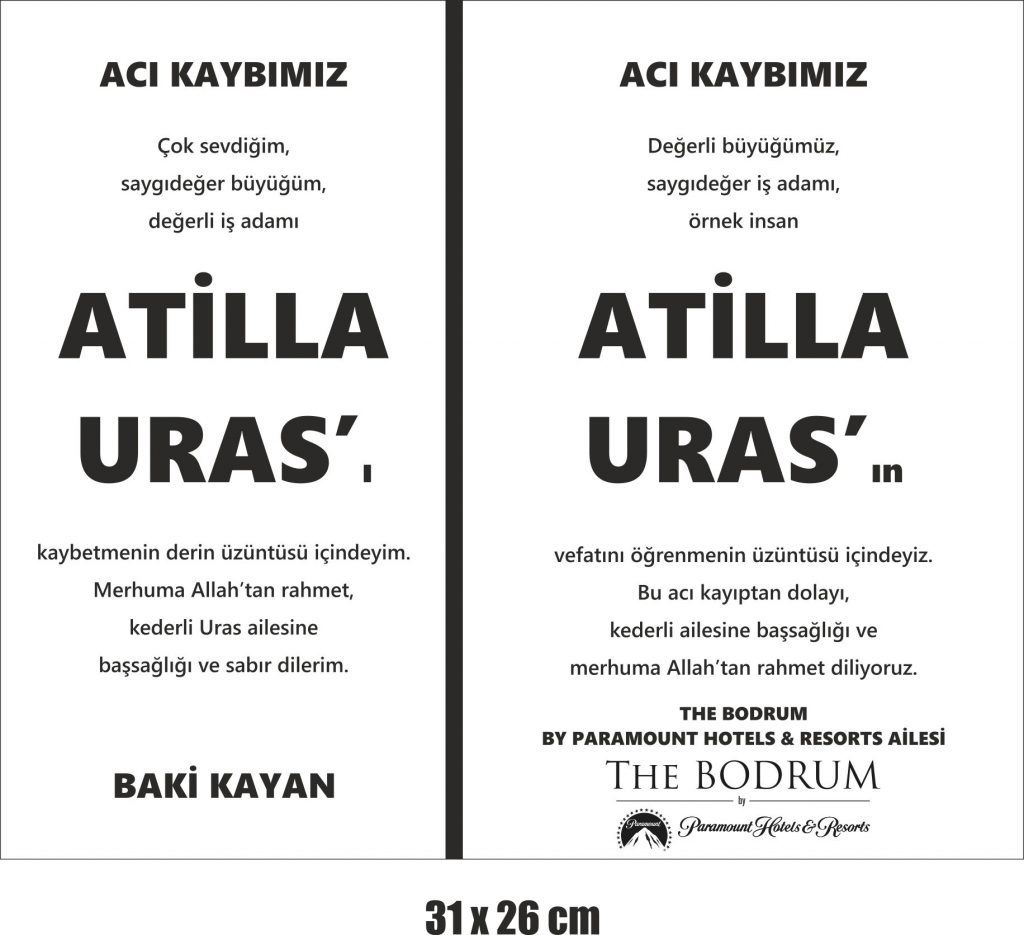 Hürriyet yarım sayfa cenaze ilanları