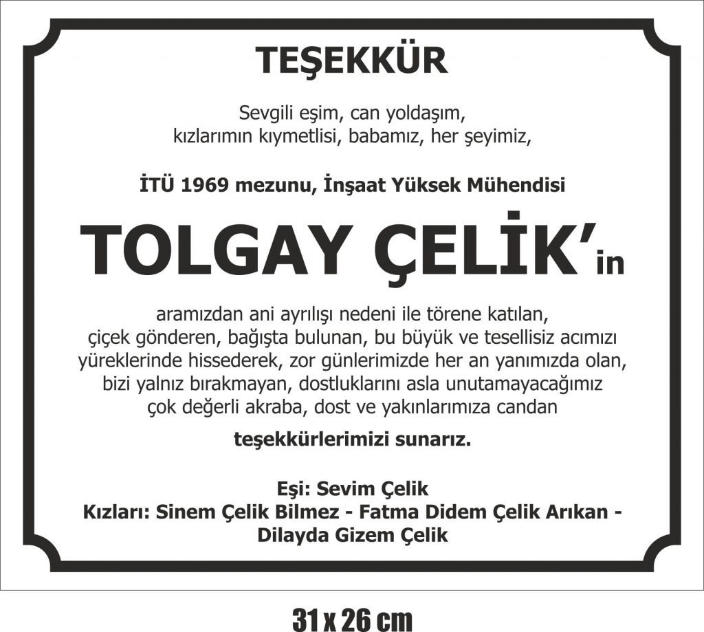 teşekkür gazete ilanı